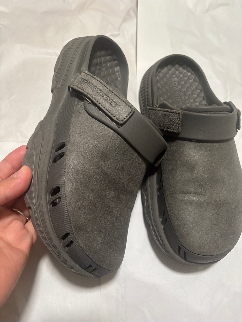 CROCS Men's Charcoal Grey Suede-Look Clog with Adjustable Strap